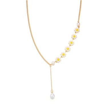 Imagem de Colar de pérolas com margarida para mulheres, elegante, boêmio, esmaltado, flores fofas, banhadas a ouro, primavera, girassol, em forma de Y, lindas joias modernas para festa na praia, 1, Metal, Sem