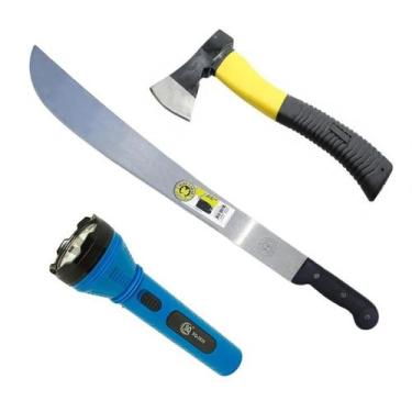 Imagem de Facão 22' 70Cm+ Lanterna Recarregavel Solar+ Machado Camping - Sq Come