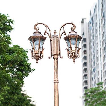Imagem de CUTPOIY Candeeiros de estrada de bronze rústico tradicionais luzes de poste externas IP55 à prova d'água luz de coluna de jardim exterior paisagem caminho iluminação de rua E27 poste lâmpada de poste