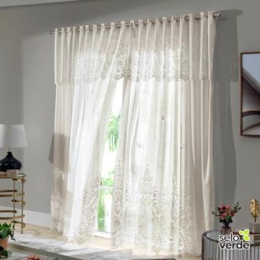 Imagem de CORTINA DE RENDA COM BANDÔ CLÁSSICA MARFIM IRLANDA 3,50M X 2,20M X 60CM