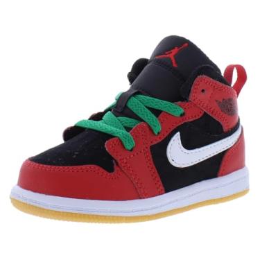 Imagem de Nike Auir Jordan 1 Mid Tênis masculino, adulto, Preto/vermelho fogo/branco/malaquita, 5 Toddler