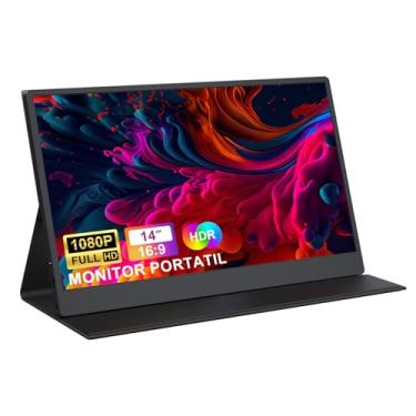 Imagem de Bettdow Monitor Portatil 14'', FHD 1080P Monitor Portátil Conectado Com USB C Dupla/HDMI, IPS Extensor De Tela para Notebook com VESA e Funda Inteligente magnético, Plug and Play