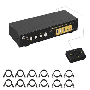 Imagem de CKLau MST KVM Switch 4 monitores 4 computadores (2 Displayport in, 2 DisplayPort + 2 HDMI Out) 4K60Hz 2K @144Hz com cabos, áudio, microfone e hub USB 3.0, suporta hot key switching