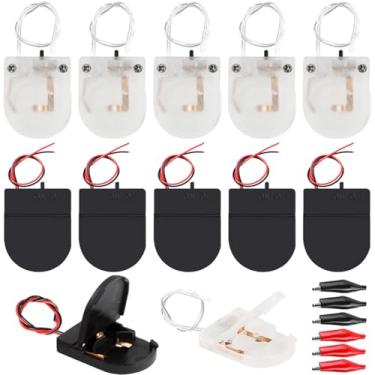 Imagem de MKBKLLJY Suporte de bateria CR2032 com botão de 12 peças, 1 suporte de célula de moeda de 3 V, preto/transparente, caixa de armazenamento de bateria com fios 14,8 cm/5,8 polegadas On Off Switch Socket