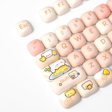 Imagem de Hunfuthr PBT Keycaps, Cute Bread Bear MOG Profile Keycaps, conjunto de teclas redondas rosa 140 teclas, animal personalizado para teclado mecânico 100% 75% 65% 60% Cherry Mx (Bread Bear)