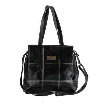 Imagem de Bolsa 3 Divisões Em Couro Preto - Betania Couros