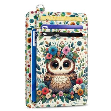 Imagem de Carteira porta-cartões Yonlevres Floral Owl RFID Blocking
