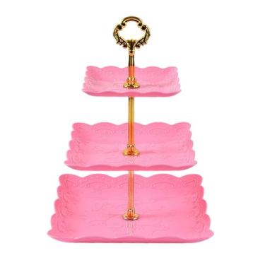 Imagem de ＫＬＫＣＭＳ Suporte de cupcake frutas lanche placas em camadas servindo bandeja bolo expositor para festa dia das bruxas cozinha contador mesa decoração, Ouro Rosa