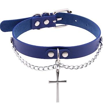 Imagem de LAFATINA Gargantilha gótica de couro PU com cruz para mulheres, bijuteria punk ajustável, Couro, Sem Pedra Preciosa