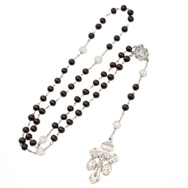 Imagem de Colar de terço católico com contas de madeira de 7 mm com peça central da Virgem Maria e crucifixo de perdão, presente para homens e mulheres, 55 cm, madeira, sem pedra preciosa, 21.6inches, Madeira