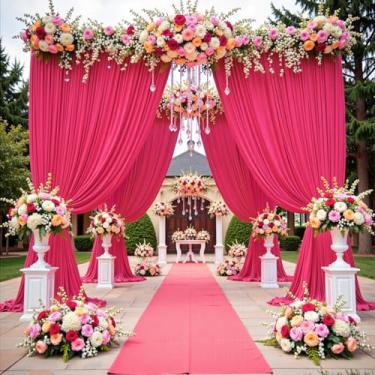Imagem de Cortina de fundo fúcsia de 6 m x 3 m sem rugas para festas, 4 painéis de poliéster rosa choque para fotos de casamento, festa de aniversário, chá de bebê