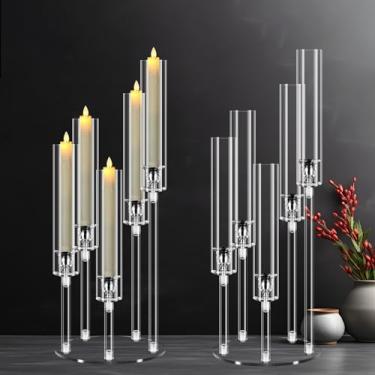 Imagem de Candelabro de acrílico com 5 braços para mesas, 2 conjuntos de castiçais transparentes para casamento, decoração de casa, decorações de mesa, castiçais de 58 cm de altura com abajur, serve para velas