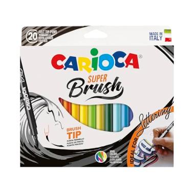 Imagem de Carioca Marcadores laváveis com super pincel – 20 cores sortidas, ponta de pincel flexível para caligrafia, letras e material escolar, de longa duração, super lavável, tinta não tóxica, feita na