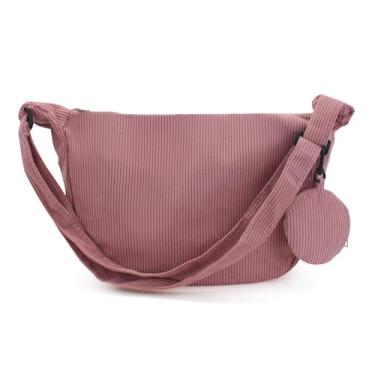 Imagem de Bolsa transversal feminina, bolsa de ombro de lona de grande capacidade com 1 bolsa pequena, bolsa transversal moderna para uso diário em viagens, rosa
