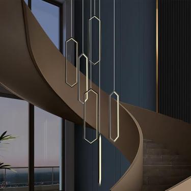 Imagem de GEADI Lustres Para Hall De Entrada Com Teto Alto, Lustre Moderno De Teto Alto Com 6 Luzes Led Reguláveis E Controle Remoto, Lustre Grande Preto Com Luminária Pendente Para Escada E Entrada (3000-65