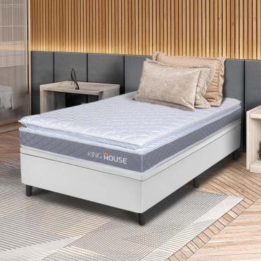 Imagem de Conjunto Box Baú Branco Durban Cinza Espuma D28 Solteiro 96x203x64 - King House