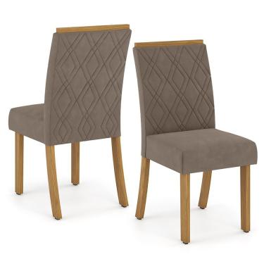 Imagem de Conjunto Sala De Jantar Tampo Mdf Com Vidro Canto Arredondado 160 Cm 06 Cadeiras Lupita Casa 812 Nature Com Off White E Marrom Amêndoa