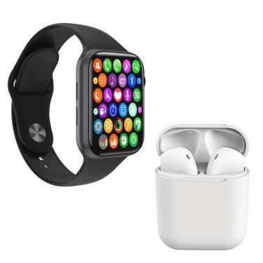 Imagem de Kit 1 Smartwatch Iwo 8 Preto + 1 Fone Bluetooth I12 Branco