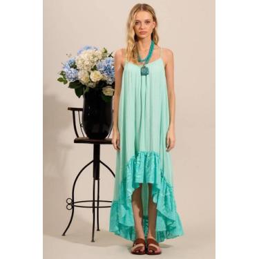 Imagem de Vestido Mullet De Alças Com Babado Broderie Verde Menta Yacamim C29/30