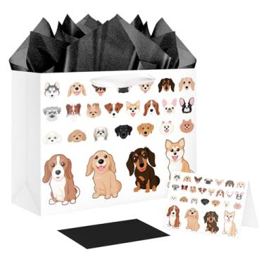 Imagem de JWSCYSY Bolsa grande de presente para cães com cartão e papel de seda para homens e mulheres, decoração de festa com tema de cachorro.
