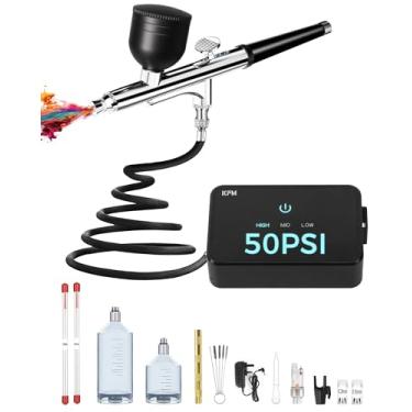 Imagem de Kit de aerógrafo com compressor de ar, escova de ar de alta pressão de 50 PSI com conjuntos de bocal/limpeza de 0,2/0,3/0,5 mm, ideal para modelagem, pintura, unhas, maquiagem e decoração de bolos