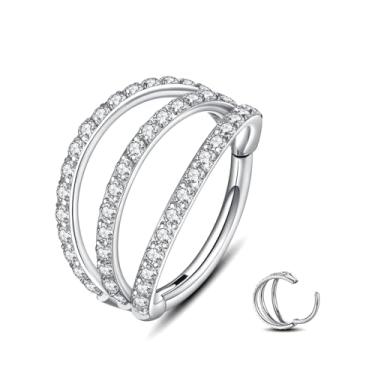 Imagem de Yaoyaoyors Anéis nasais Septum Clicker : Triple Double twist Open Stack Conch Daith Spiral Nose Hoop Surgical Steel Cartilagem Helix Rook Lobo Brinco argola para mulheres meninas piercing de narina, Metal Zircônia cúbica, Zircônia cúbica