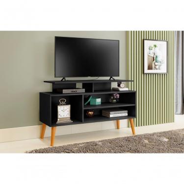 Imagem de Rack Lion Sala Estar Tv Estante Com Nichos E Prateleiras Cor:preto/canela