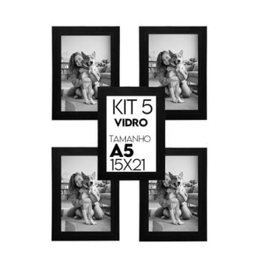 Imagem de Kit 5 Porta Retrato 15x21 Moldura Premium C/Vidro Comum (Preto)