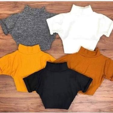 Imagem de Blusa cropped feminino gola alta manga curta menina - filo modas, Verd