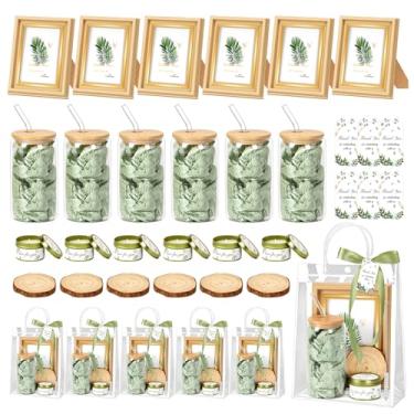 Imagem de 6 conjuntos de prêmios de chá de bebê para vencedores de jogos, conjunto de presentes de casamento, lembrancinhas de chá de panela, incluindo copos de vidro, molduras de fotos, porta-copos de velas