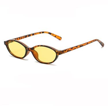 Imagem de Azoxus Óculos de sol ovais pequenos femininos modernos dos anos 90 óculos de sol retrô estreito leve plástico Y2k Fashion, Armação com estampa de leopardo, lente amarela clara, Small