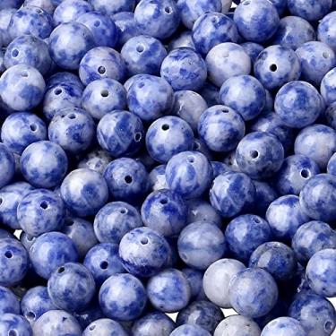 Imagem de LAIDANLA Jaspe de mancha azul 98 peças 8 mm contas de pedra natural redonda solta pedra preciosa redonda solta para pulseira faça você mesmo colar brincos fazendo joias polimento de pedra genuína contas de pedra real 2 fios 81 cm