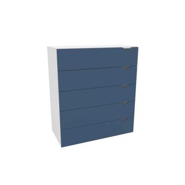 Imagem de Cômoda de Quarto Porto c/ 5 Gavetas Branco/Azul - Politorno