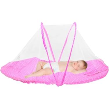 Imagem de Mini Berço Portátil Acolchoado com Mosquiteiro - O Ninho Perfeito para a Segurança e Conforto do Seu Bebê (Rosa)