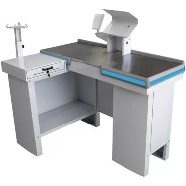 Imagem de Check-out Caixa Supermercado 1,30m Com Furação + Kit Amapá Cor Branco Perfil Azul