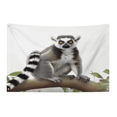 Imagem de Bandeira com quatro furos bandeiras para todos os climas Lemur com cauda impressa bandeira decorativa bandeiras de poliéster adequadas para uso interno e externo 89 x 159 centímetros