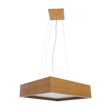 Imagem de Lustre Pendente Quadrado em Madeira - Luminária de Uso Residencial ou Comercial - Sala de Estar, Sala de Jantar, Quartos, Hall de Entrada, Varandas, Escritórios, Bares, Restaurantes. (Freijó, 50cm)
