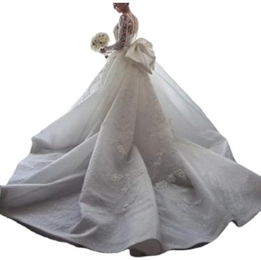 Imagem de Vestidos De Noiva De Renda Sereia Feminina Plus Size Vestidos De Noiva De Praia Para Noiva Sexy Vestido Maxi Sem Encosto, White, 2