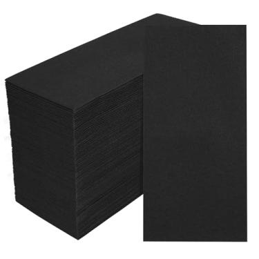 Imagem de Pacote com 100 guardanapos de papel pretos, toalhas descartáveis com toque de linho toalhas de mão semelhantes a pano, macias, absorventes, guardanapos de mão de papel para cozinha, banheiro, festas