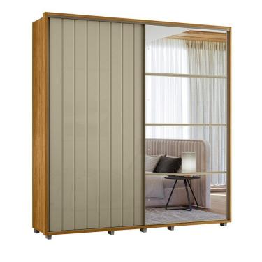Imagem de Guarda-roupa Casal 2 Portas De Correr 100% Mdf Com Espelho E Pés Monet Cumaru/opala