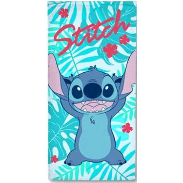 Imagem de Toalha de praia Disney Stitch, palmeiras divertidas com padrão tropical - 68,5 cm x 137,2 cm