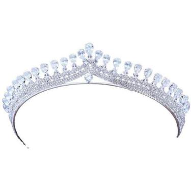 Imagem de Coroa Tiara Porta Coque Noiva Strass E Zirconia Prata Luxo - Geral