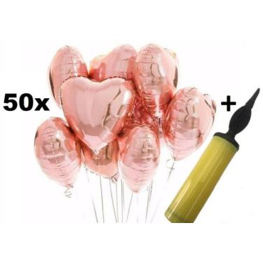 Imagem de 50 Balões Lindos Metalizados Coração 45cm Rose Gold Com Lacre + Bomba 