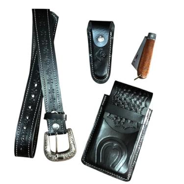 Imagem de Kit Acessórios Bainha e Canivete Capa de Celular e Cinto (preto, 130cm/ tam 48 e 50)