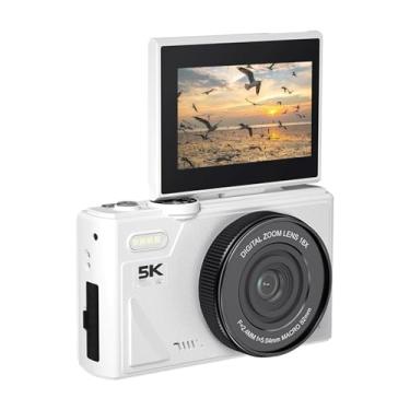 Imagem de VBESTLIFE Câmera Digital 5K, Câmera VLOG de 75MP para YouTube, Câmera de Vídeo UHD AutoFocus Com Tela Flip de 3 "180 °, 18x Zoom Compact Travel Camara (Branco)