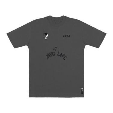 Imagem de Camiseta Streetwear Oversized Moda Urbana Casual Tattoo - WANTED, Cinz