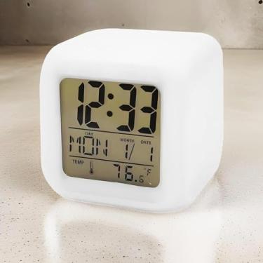 Imagem de Relógio Despertador Digital Cubo, LED Multicolorido, Termômetro, Data, Alarme Com 8 Sons, Função Soneca, Multifuncional, Marca VARENZIA