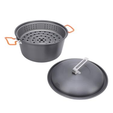 Imagem de Cffuvros 3 peças 5L Conjunto de panelas de acampamento em aço inoxidável, panela portátil ao ar livre com tampa para acampamento, mochila, sobrevivência, multi -funcional para (Mãos)