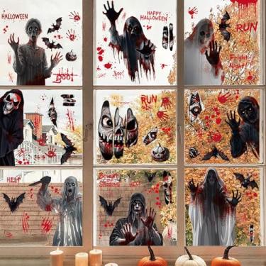 Imagem de Adesivos de janela de Halloween 9 peças adesivos de janela Horrible Bloody Handprint Bat Window Sticker Skullprint Pegada Windo aderente para janelas de vidro para decoração de casa de escola