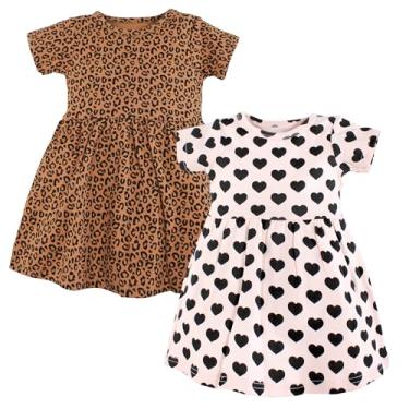 Imagem de Luvable Friends Hudson Baby Vestidos de manga curta 2 unidades, Rosa (Spotted Love), 0-3 Meses